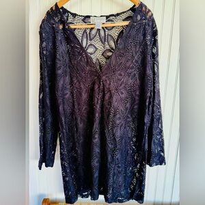 J Valdi Black Lace V-Neck Swim Cover Up Size M